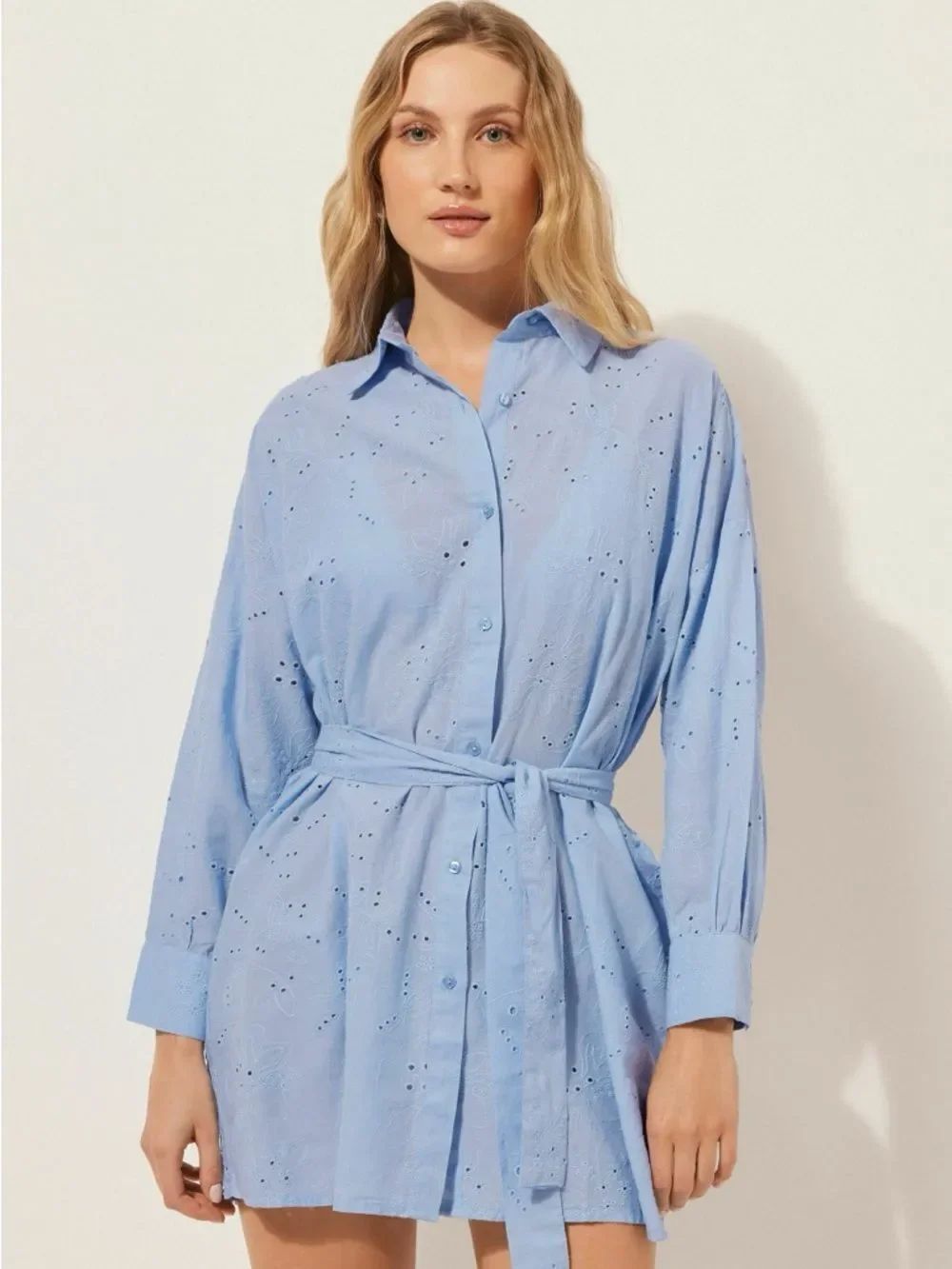 NWT Calzedonia light blue embroidered cotton dress